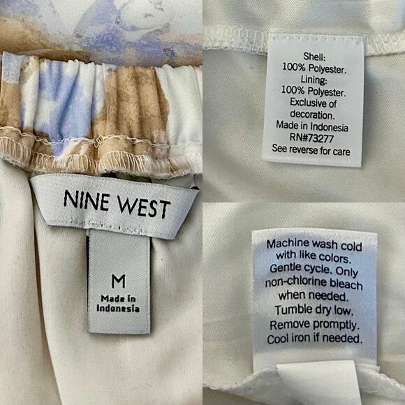 EUC Nine West Long Sleeve Beige/Blue Print Chiffon Blouse.  Size M. - Picture 7 of 7